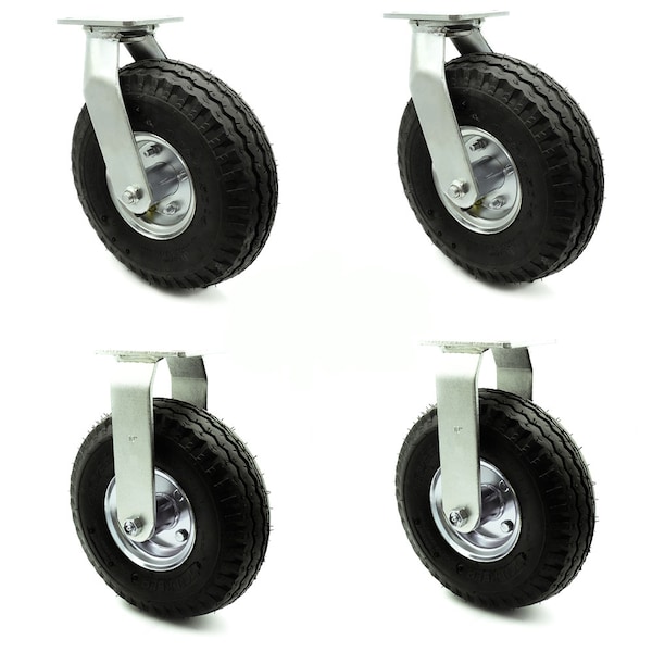 10 Inch Black Pneumatic Wheel Caster Swivel 2 Rigid, 2PK